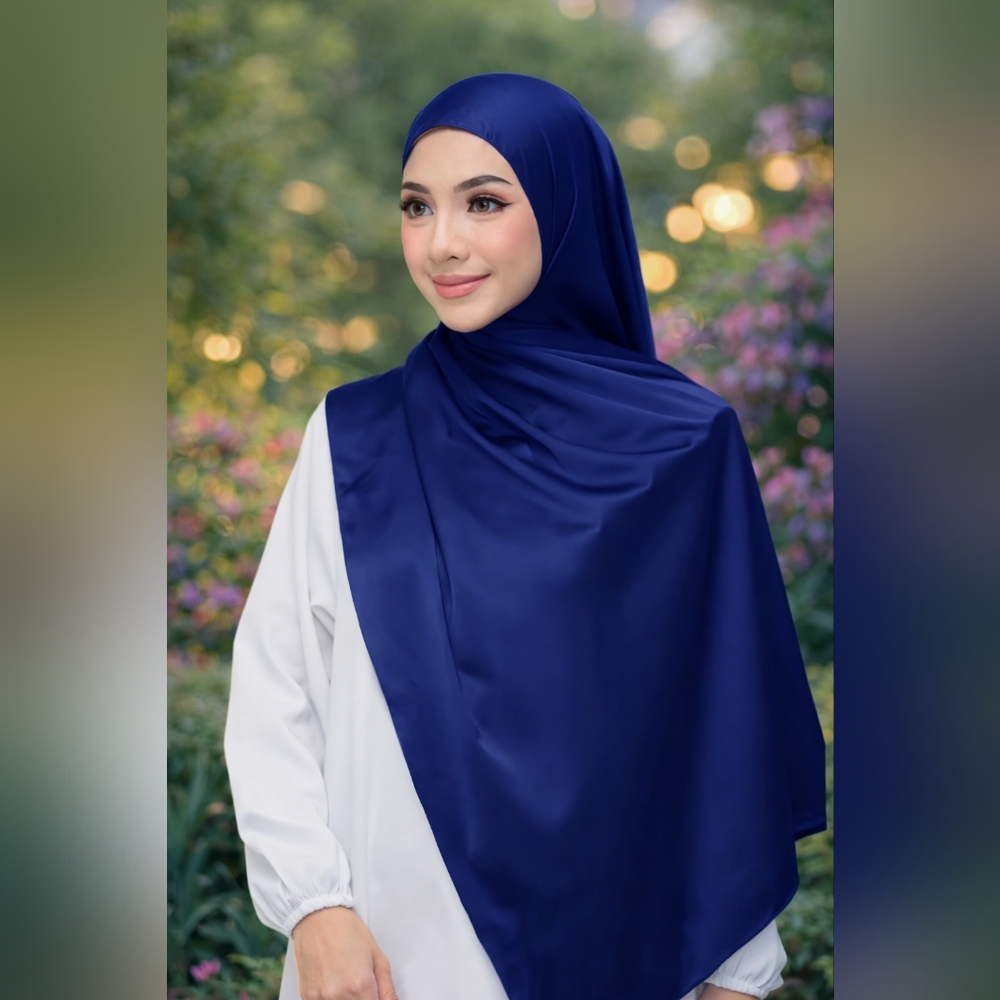 Royal Blue Satin Hijab Scarf Elegant Modest Headscarf Lightweight Muslim